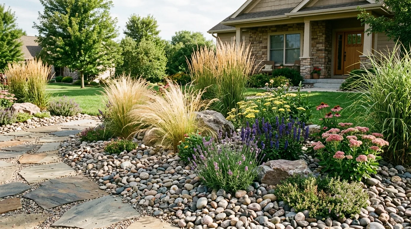 Front Yard Rock Garden With River Rocks